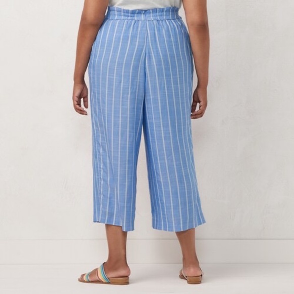 LC LAUREN CONRAD Plus Pants Capri Wide Leg Crop Blue Stripe Size XXL - Picture 2 of 8